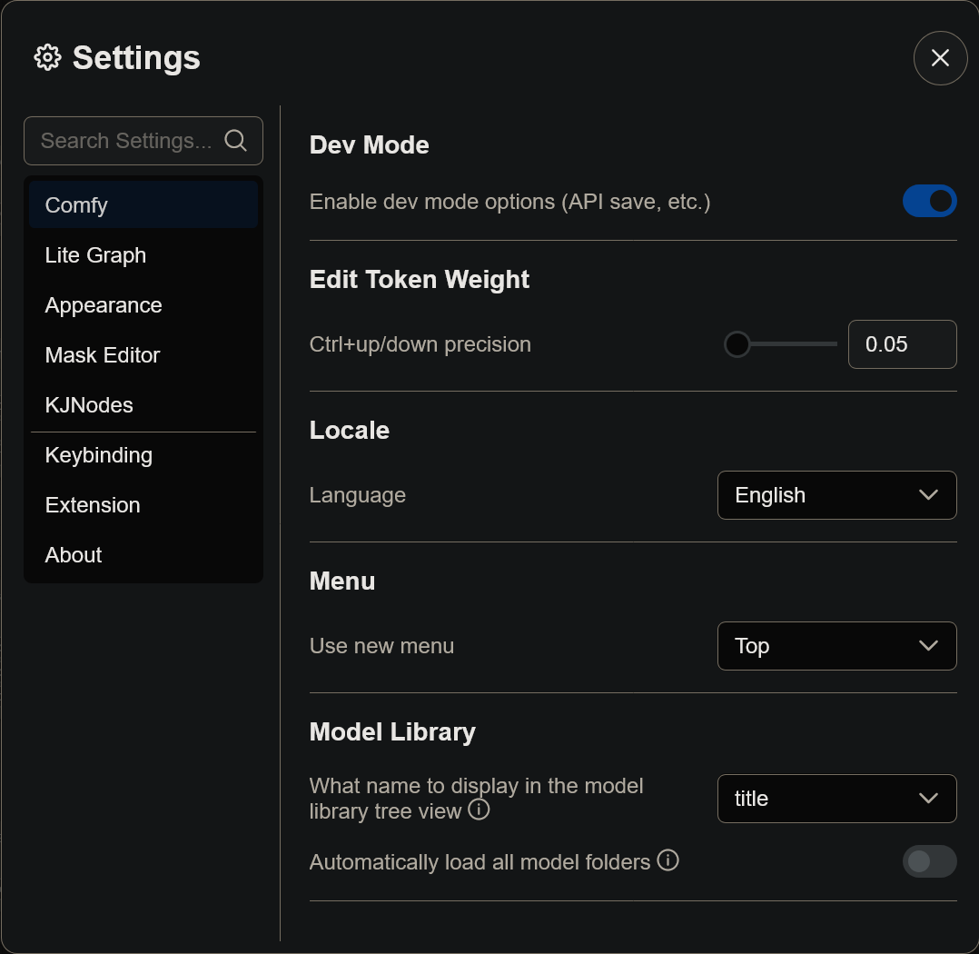 ComfyUI Settings Modal